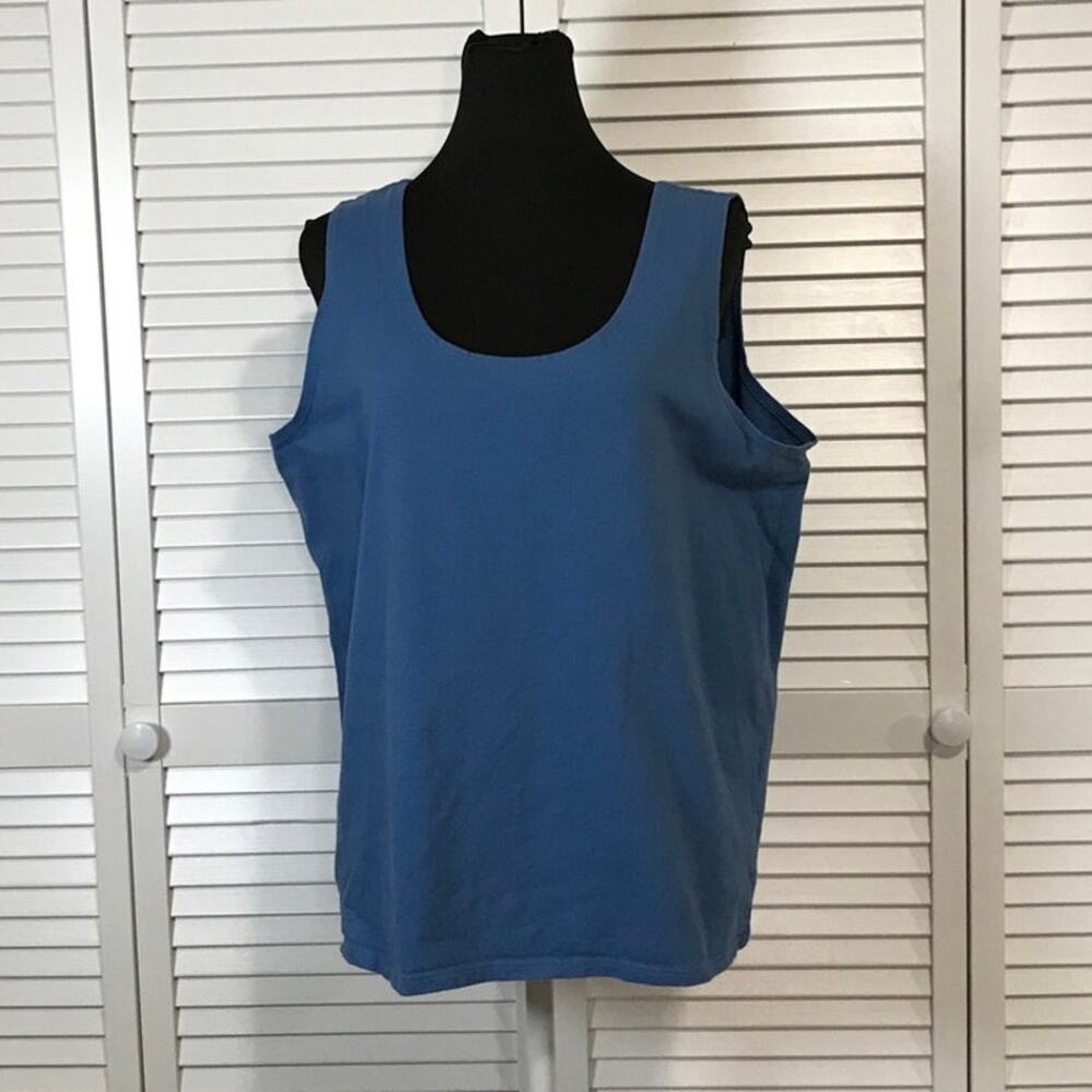 Blair Blue Cotton Blend Scoop Neck Wide Strap Relaxed Knit Tank Top XL